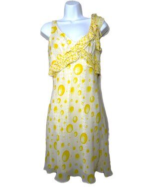 Escada Yellow Silk Dress Ruffles Bow Coquette Feminine